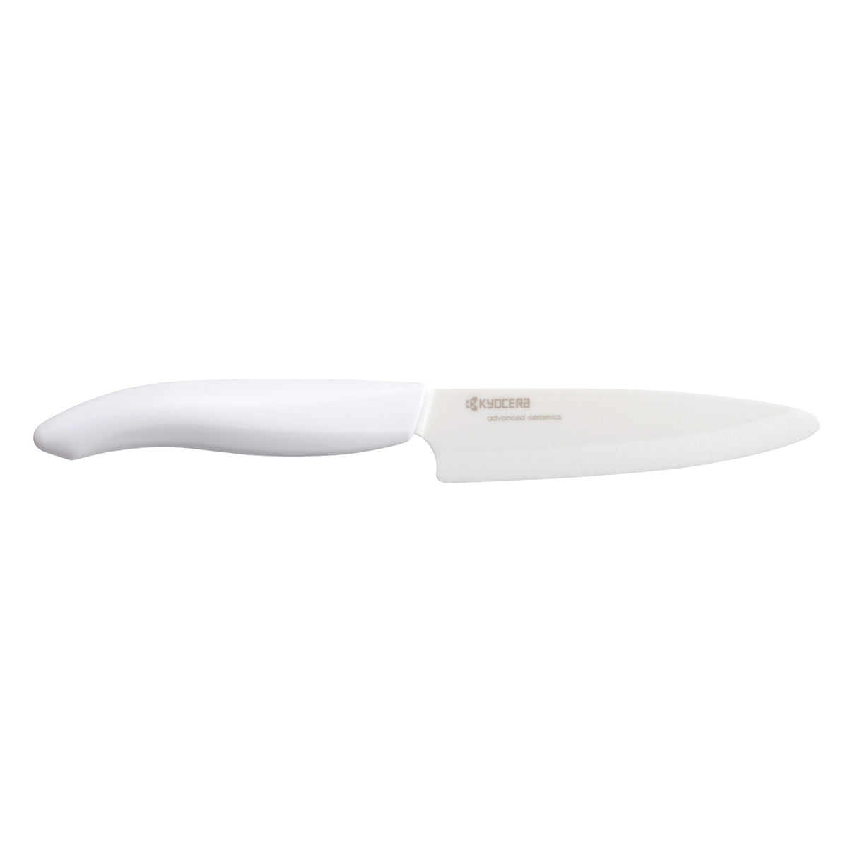 KYOCERA ceramic peeling knife with white handle and blade, ideal for precise kitchen peeling and slicing tasks.