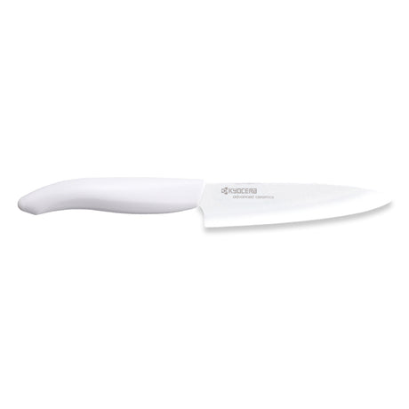 KYOCERA ceramic peeling knife with white handle, ideal for precise kitchen prep and fruit peeling.