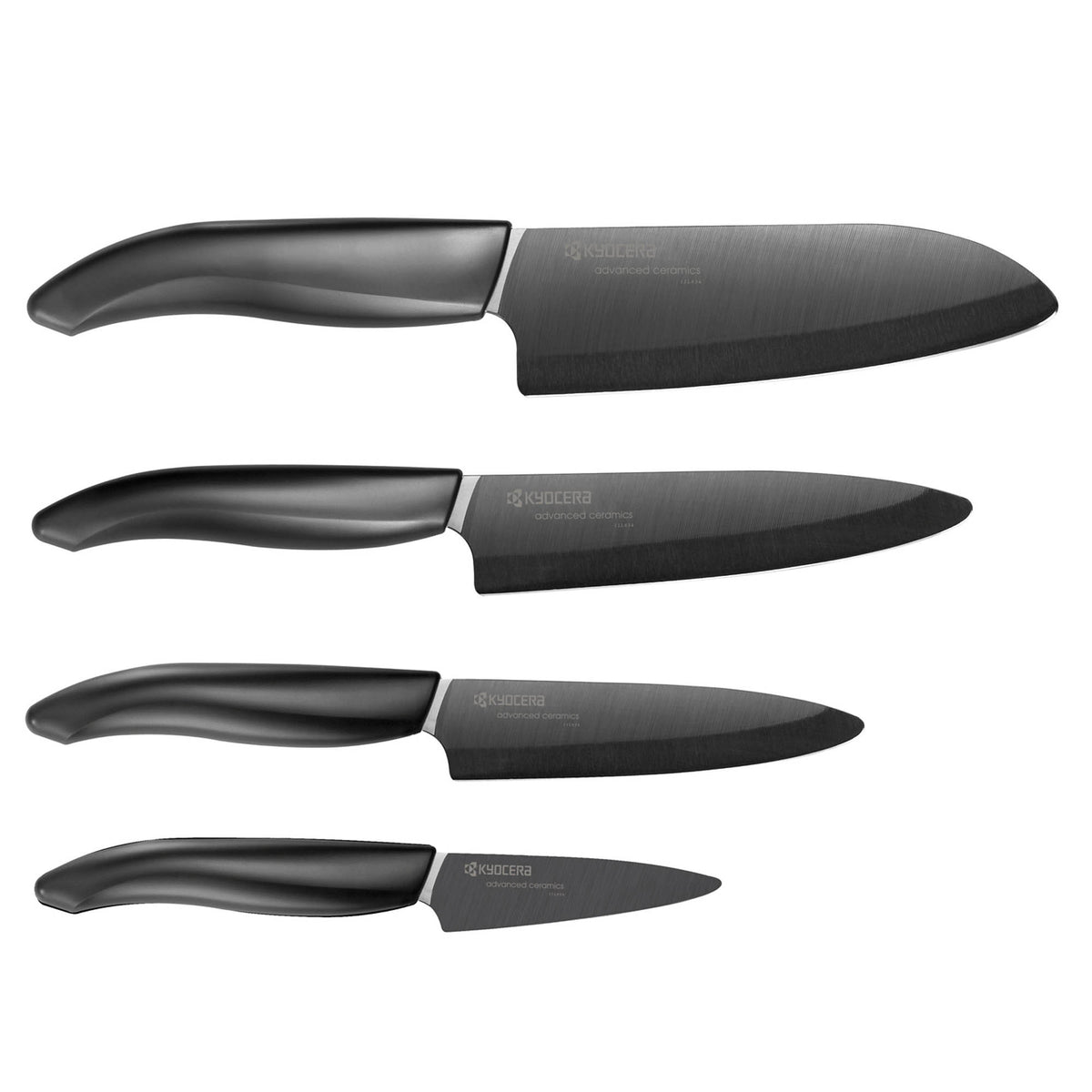 KYOCERA 3-in-1 bamboo knife block with multiple slots for storing kitchen knives and utensils.