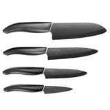 KYOCERA 3-in-1 bamboo knife block with multiple slots for storing kitchen knives and utensils.