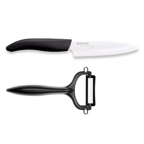 KYOCERA ceramic knife starter set with two sharp, lightweight ceramic knives for precise slicing and professional kitchen use.