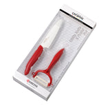 KYOCERA ceramic knife starter set with two knives, featuring sleek handles and sharp blades, ideal for precise kitchen cutting tasks.