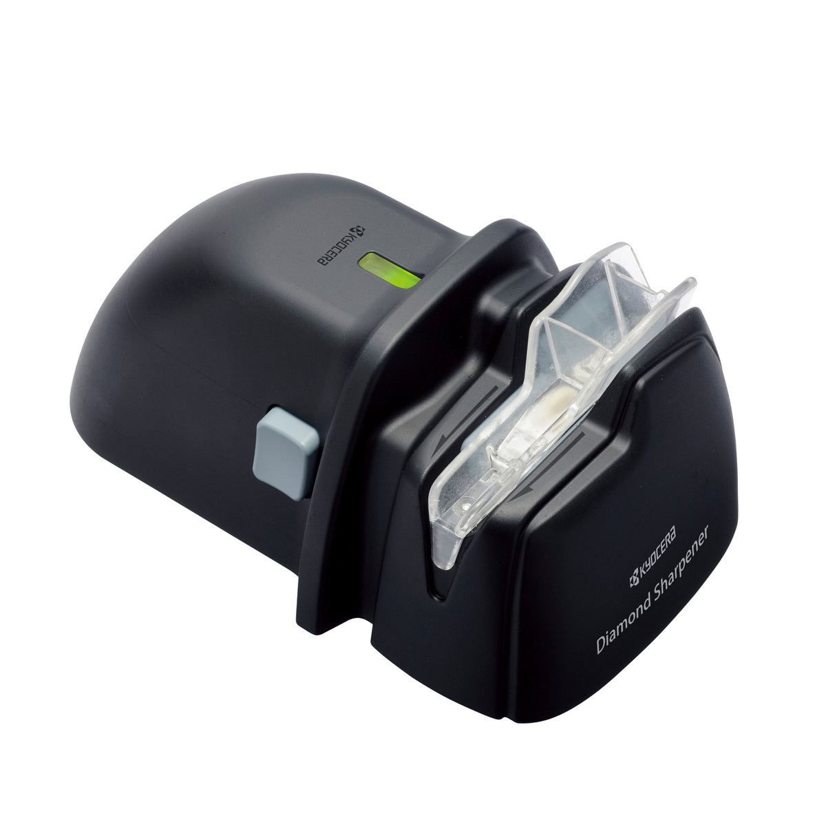KYOCERA black plastic Diamant-Messerschärfer, kitchen knife sharpener with diamond abrasive surface.