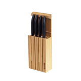 KYOCERA bamboo knife block with four GEN knives, showing sleek design and natural bamboo material for kitchen use.