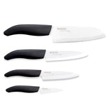 KYOCERA bamboo knife block with 4 GEN knives, modern kitchen tool set for precise slicing and cutting.