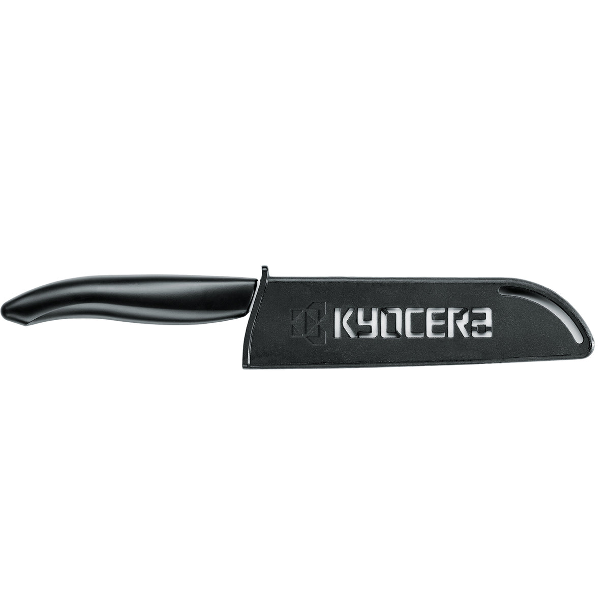 KYOCERA black knife protector for blades up to 11 cm, made of durable material, designed to safeguard and store knives safely.