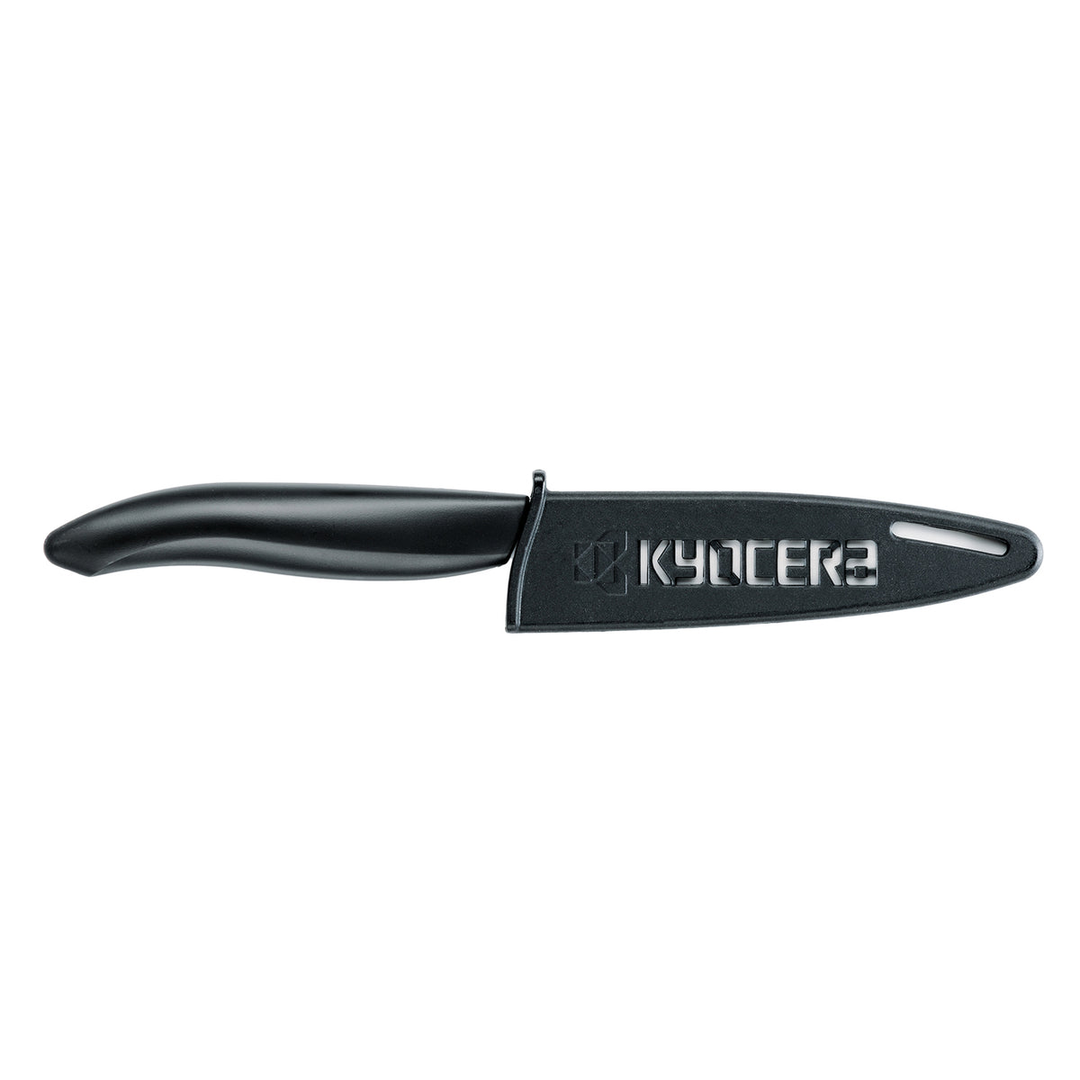 Black KYOCERA knife guard for blades up to 11 cm, protective knife sheath for safe storage and transport.