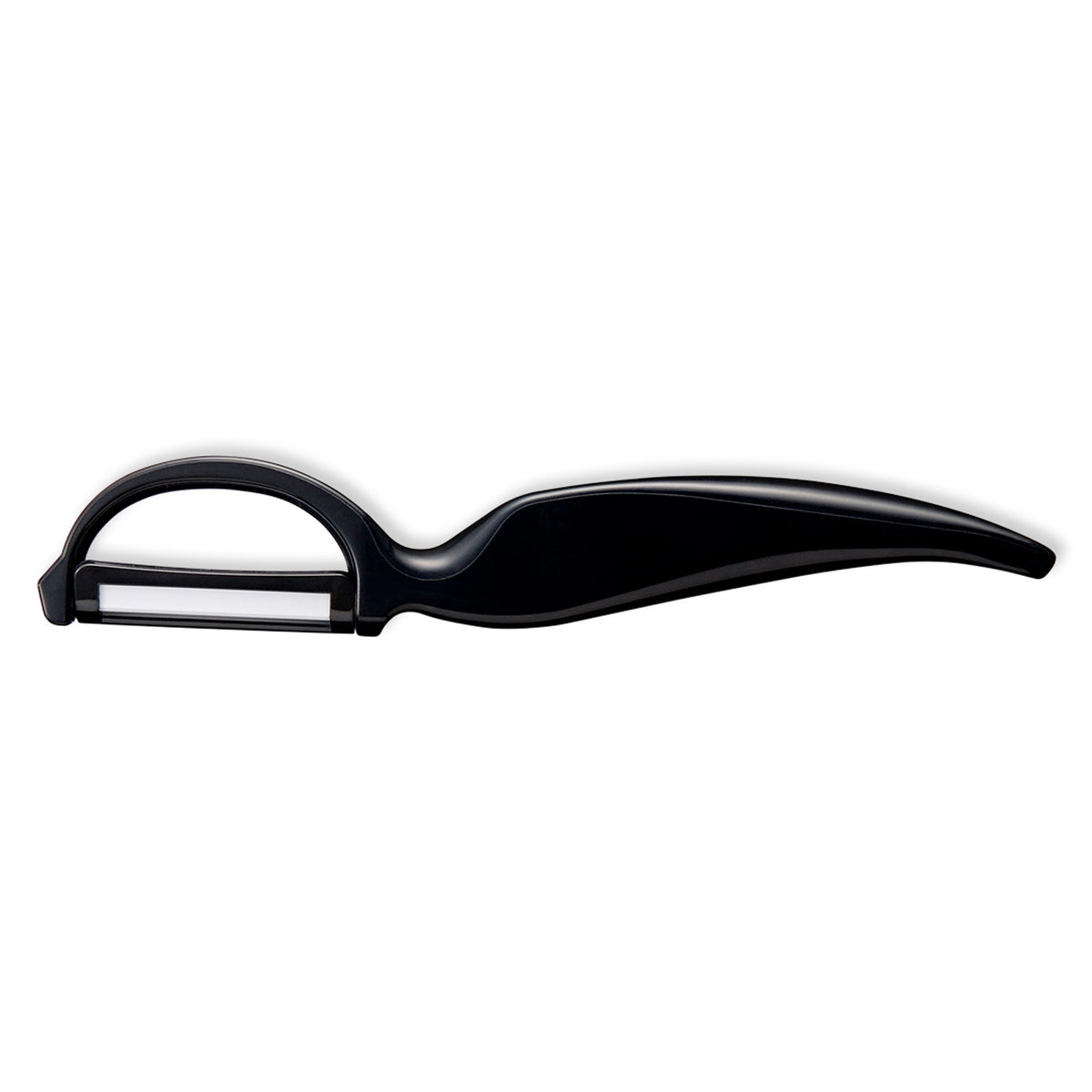 KYOCERA double-sided peeler with sharp blades, stainless steel handle, designed for peeling fruits and vegetables efficiently.