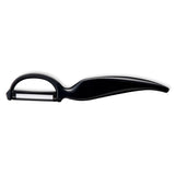 KYOCERA double-sided peeler with sharp blades, stainless steel handle, designed for peeling fruits and vegetables efficiently.