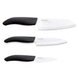 KYOCERA black ceramic knife set with three high-quality knives for precise cutting and kitchen prep.