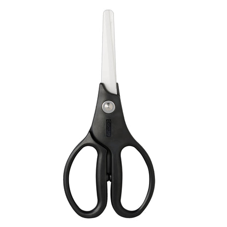 KYOCERA ceramic kitchen scissors in black and white with durable handles, ideal for precise cutting in the kitchen.