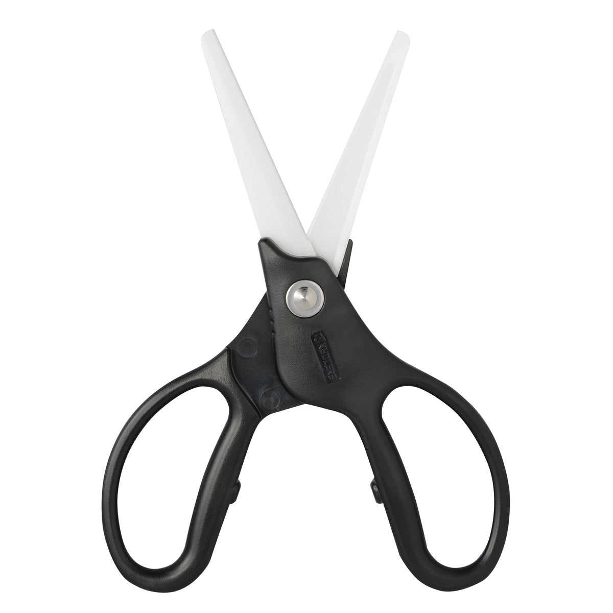 KYOCERA ceramic kitchen scissors with black and white handles, durable and sharp for precise cutting tasks.