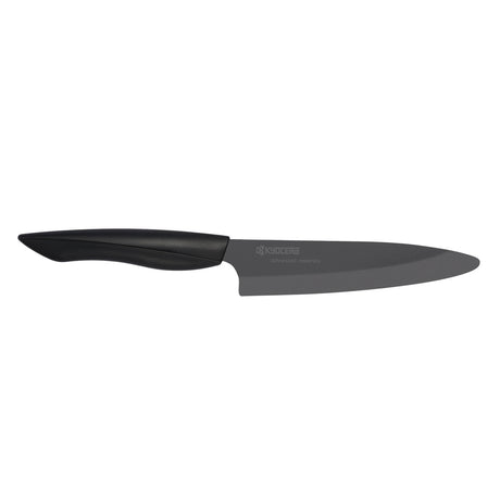 KYOCERA SHIN black ceramic knife with sleek handle, ideal for precise slicing and professional kitchen use.