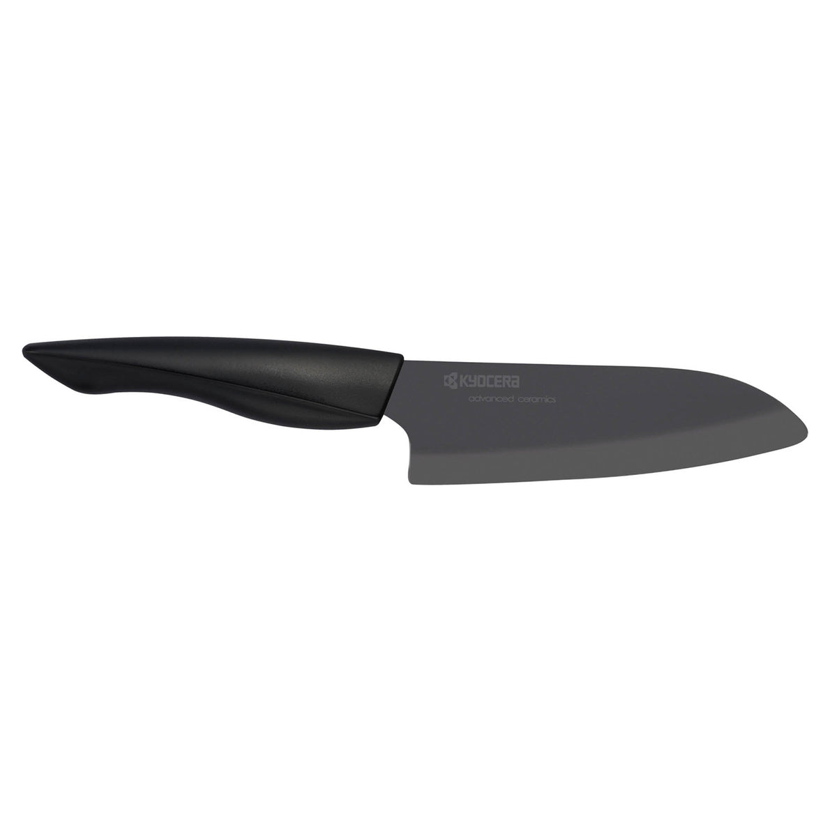 KYOCERA SHIN black ceramic knife with sleek handle, ideal for precise slicing and cutting in the kitchen.
