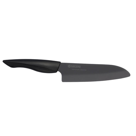 KYOCERA black ceramic knife SHIN with sleek handle and sharp blade, ideal for precise slicing and cutting in the kitchen.