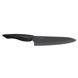 KYOCERA black ceramic kitchen knife, SHIN series, sharp cutting edge, sleek black handle, ideal for precise slicing.