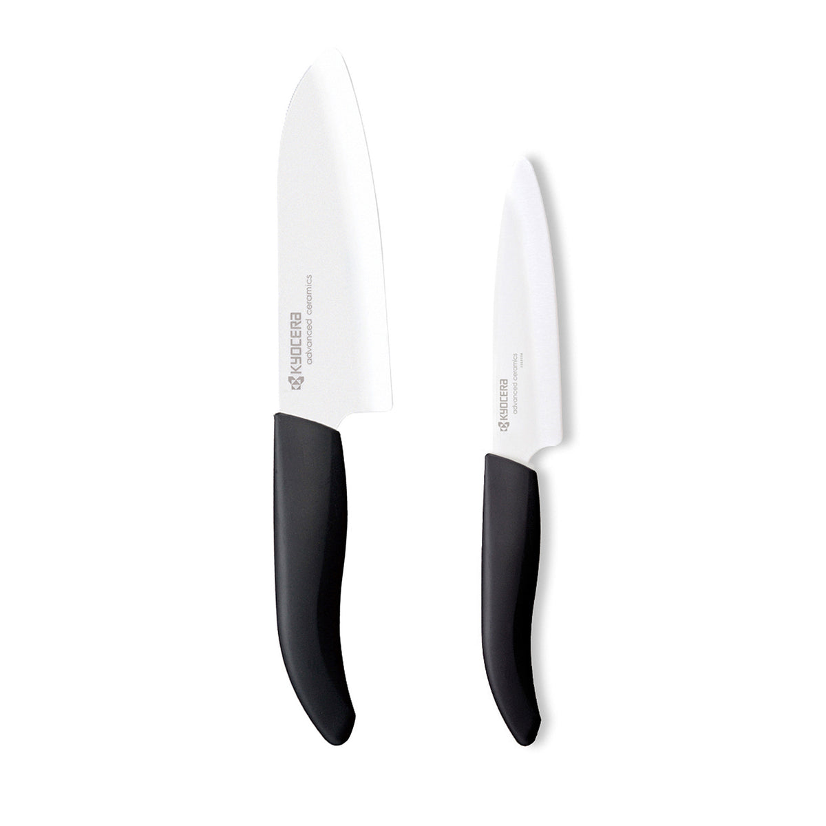 KYOCERA Messerblock with 2 GEN knives and soft-touch handle, black knife storage block with stainless steel knives inside.