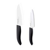 KYOCERA Messerblock with 2 GEN knives and soft-touch handle, black knife storage block with stainless steel knives inside.