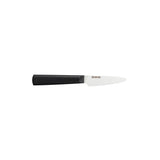 KYOCERA ceramic knife with black and white handle, sharp kitchen tool for precise slicing and cutting.