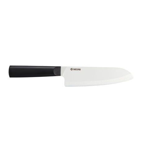 KYOCERA ceramic knife in black and white, sleek kitchen tool with sharp blades for precise slicing and cutting.
