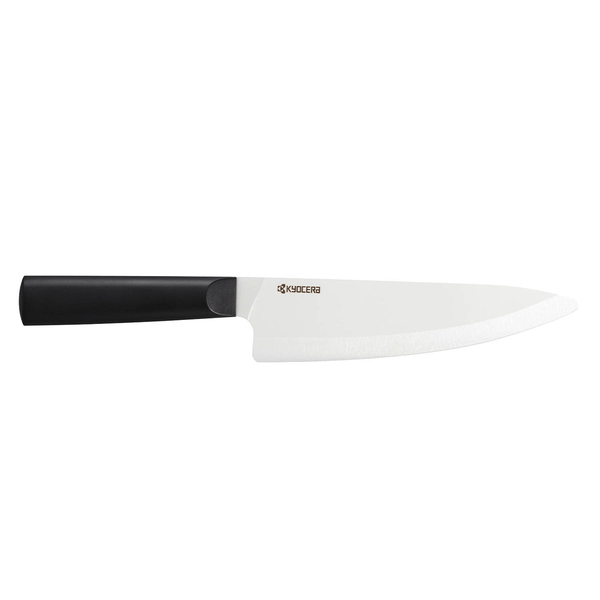 KYOCERA ceramic kitchen knife with black handle and white blade, designed for precision cutting and durability.
