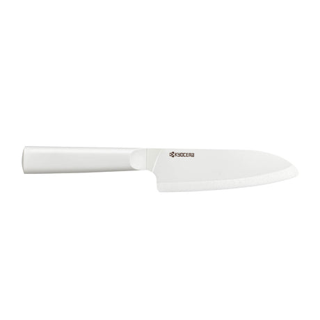 KYOCERA white ceramic knife with a sleek handle, ideal for precise slicing and cutting in the kitchen.