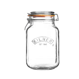 Clear Kilner Clip Square jar for canning and storage, featuring a sturdy clip lid and transparent glass design.