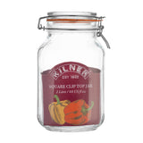 Clear Kilner Clip Square canning jar with metal clamp lid, ideal for preserving food and making storage easy.