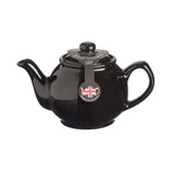 Black P & K Kensington teapot with a sleek design, featuring a spout, handle, and lid, perfect for brewing tea.