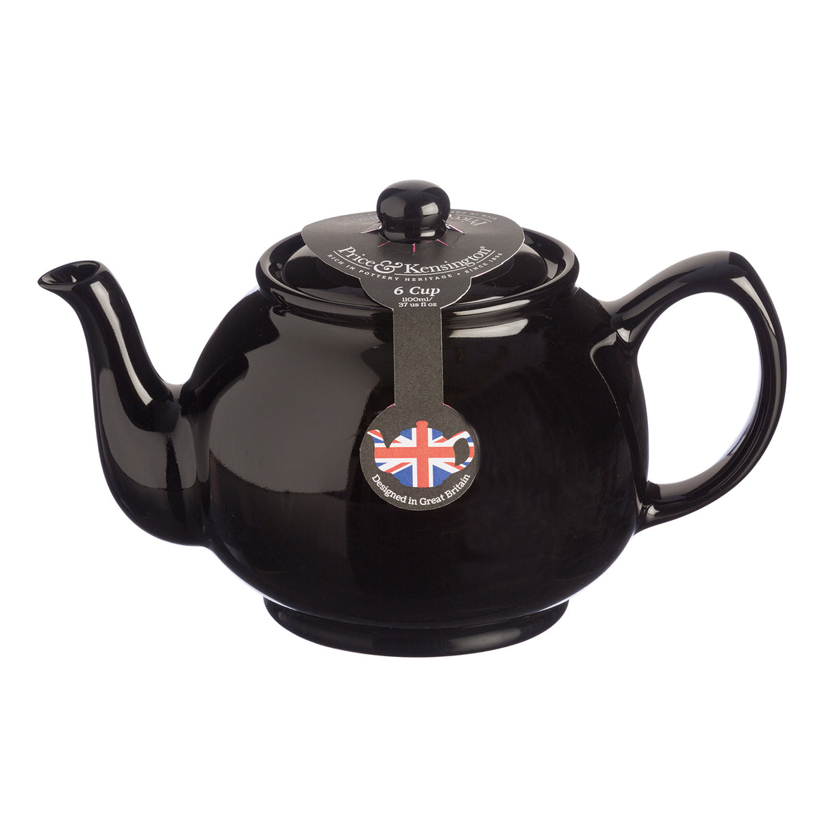 Black P & K Kensington teapot with a classic design, made by Price & Kensington, perfect for brewing tea.