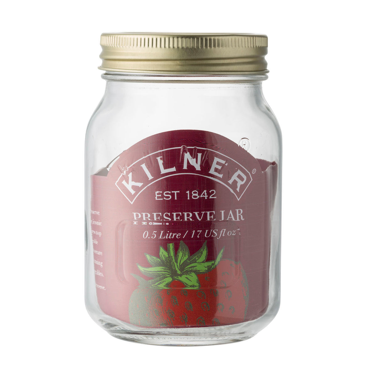 KILNER glass canning jar with screw lid, clear and transparent, used for preserving and storing food.