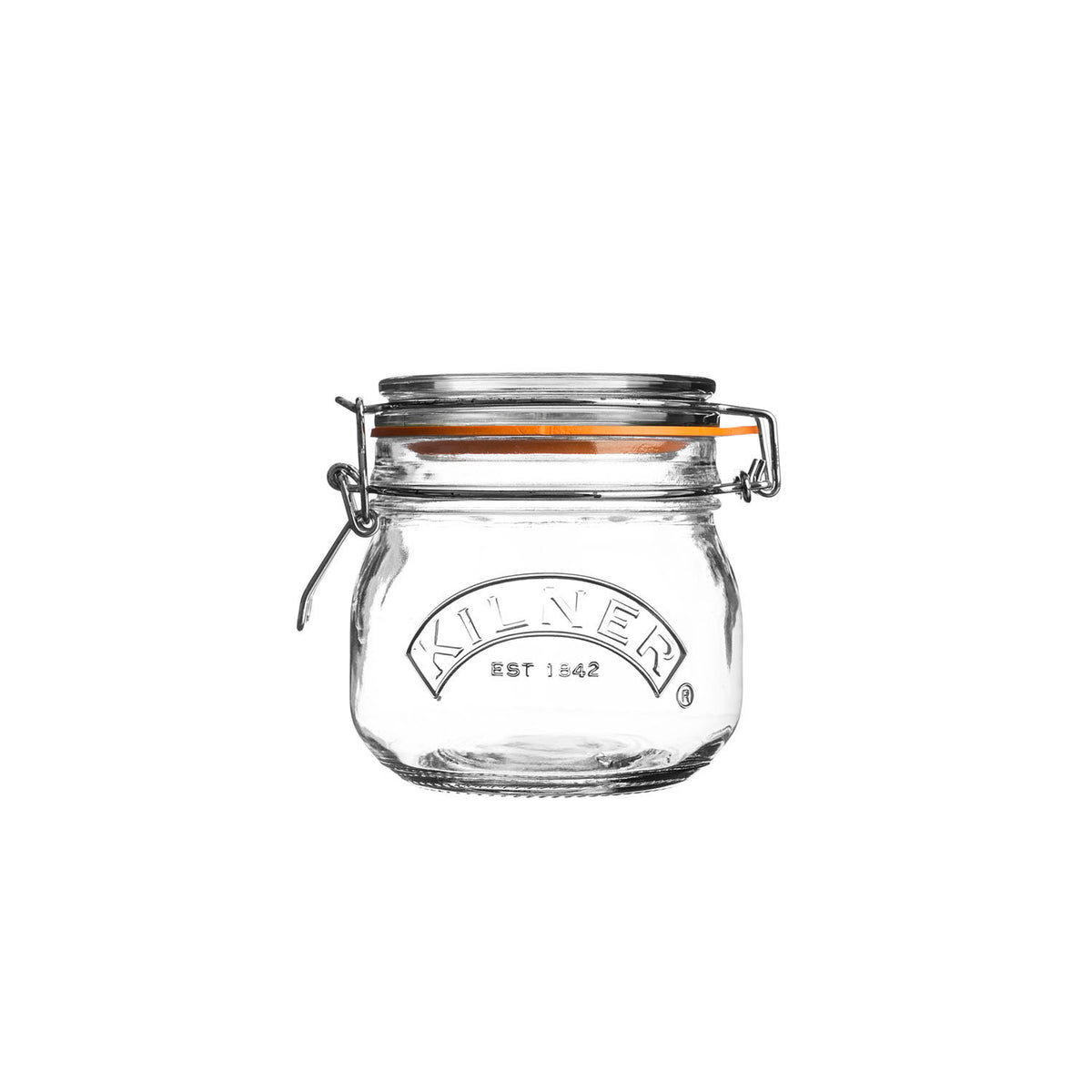 KILNER CLIP ROUND clear glass jar used for canning and preserving food, with a secure clip lid and transparent body.