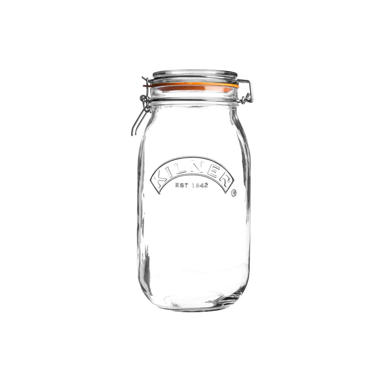 Clear KILNER Clip Round canning jar for preserving, made of glass with a metal clip lid, ideal for home food storage.