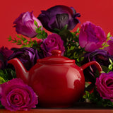 Red P & K Kensington teapot with a classic design, featuring a round body and a curved spout, suitable for brewing tea.