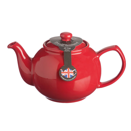 Red P & K Kensington teapot with 10 cups, traditional design, perfect for tea serving.