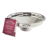 KILNER stainless steel Easy Fill funnel, 14.5 cm diameter, ideal for pouring liquids and transferring ingredients smoothly.