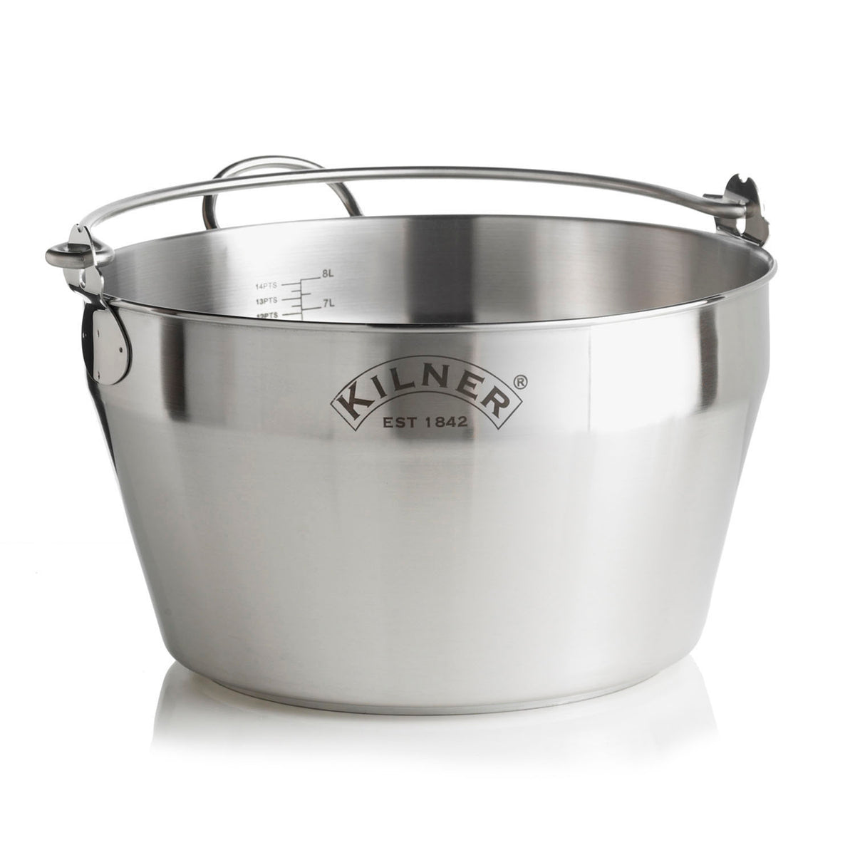 KILNER stainless steel 8L Einkochtopf with lid, ideal for home canning and preserving foods in the kitchen.