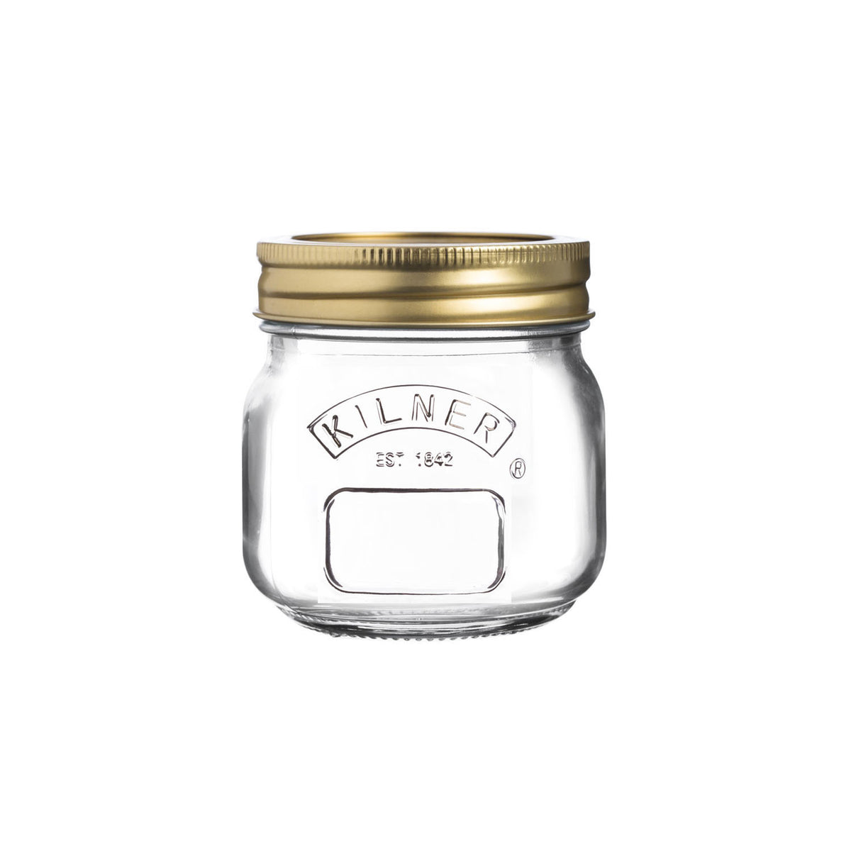 Clear KILNER screw-top canning jar with glass lid for preserving food, shown with a smooth, transparent surface and metal screw band