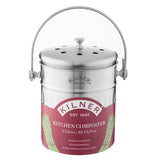 KILNER stainless steel kitchen compost bin, 2-liter capacity, with lid and compact design for eco-friendly waste sorting.