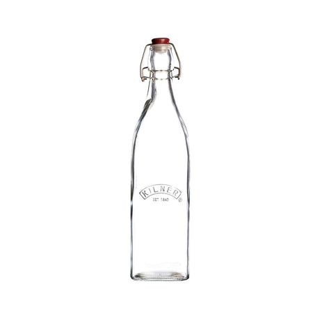 Clear KILNER Clip Square canning jar for preserving, with a square shape and secure clip lid, ideal for storing homemade preserves.