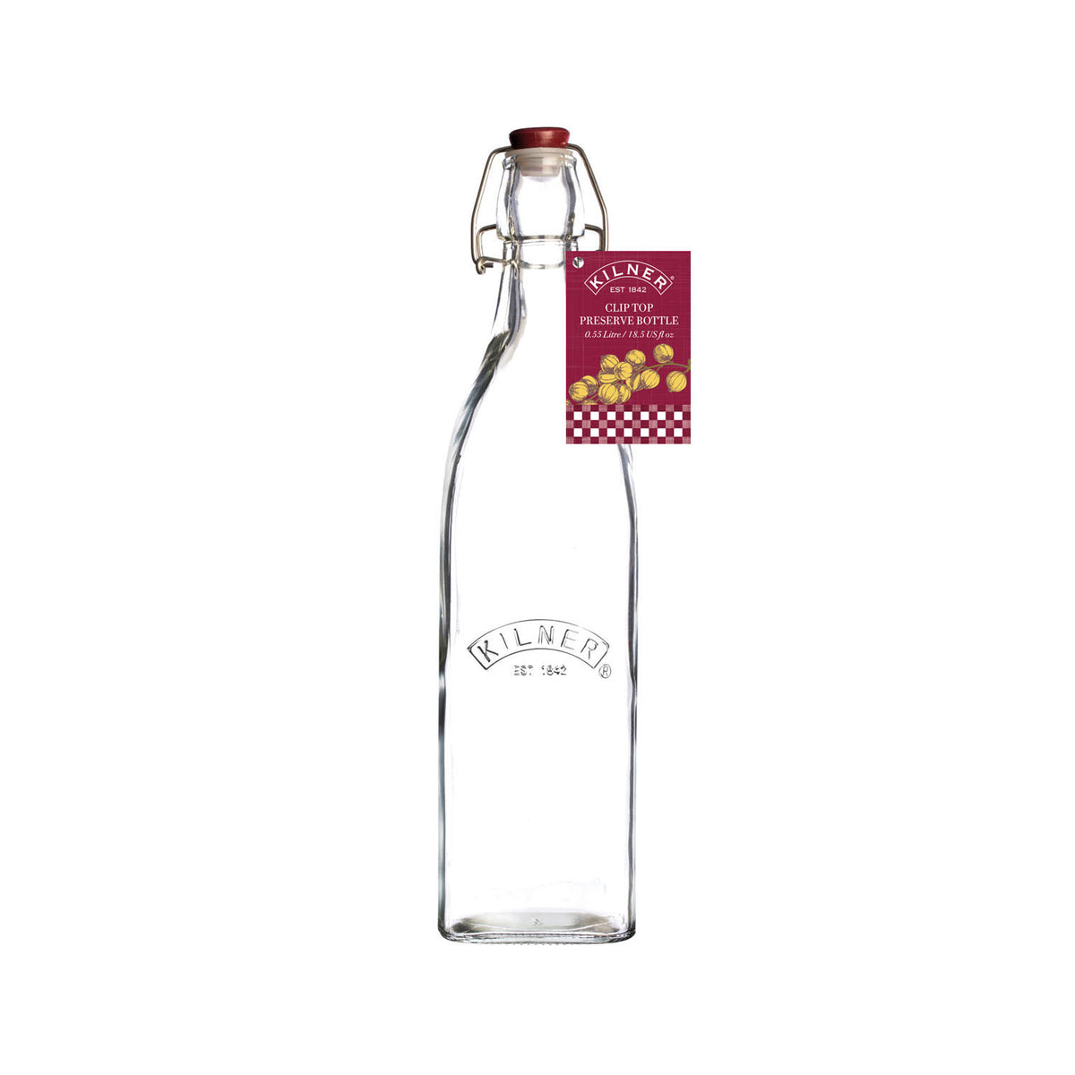Clear KILNER Einkochflasche Clip Square with a sturdy lid, ideal for preserving and storing homemade liquids.