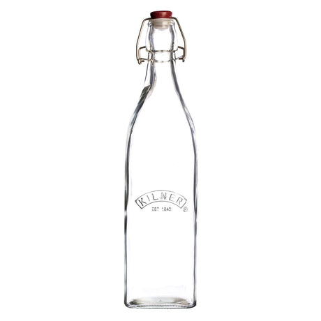 Clear KILNER Clip Square canning jar with metal clip lid, perfect for preserving fruits and vegetables.