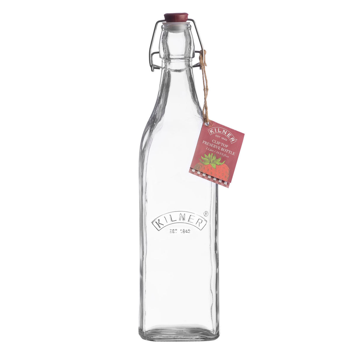 KILNER clear Clip Square canning jar with metal clip and glass lid, designed for preserving homemade jams and preserves.