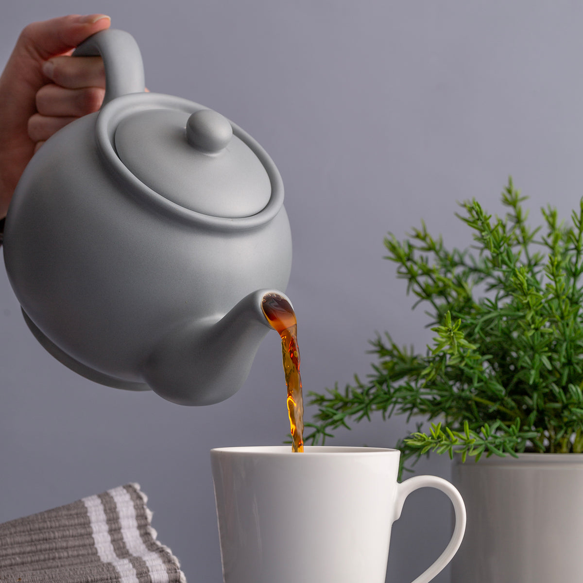 Grey P & K Price & Kensington teapot with classic design, featuring a rounded body and curved handle.