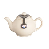 Cream-colored P & K Price & Kensington teapot with two matching cups, showcasing classic ceramic design and vintage style.