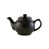 Black P & K Kensington teapot with a sleek design, featuring a spout, handle, and lid for brewing tea comfortably.