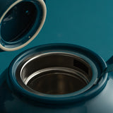 Price & Kensington Teekanne in petrol blue, ceramic teapot with floral design, classic shape, and handle for brewing tea.