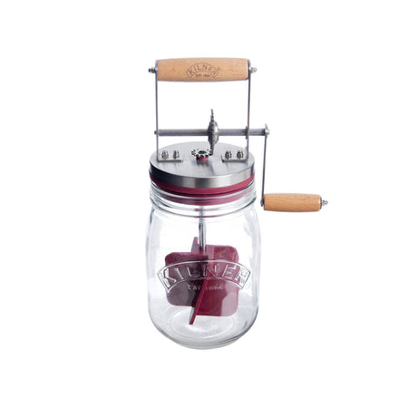 KILNER butter churn for making 1 liter of clear butter, with a traditional wooden barrel design and metal fittings.