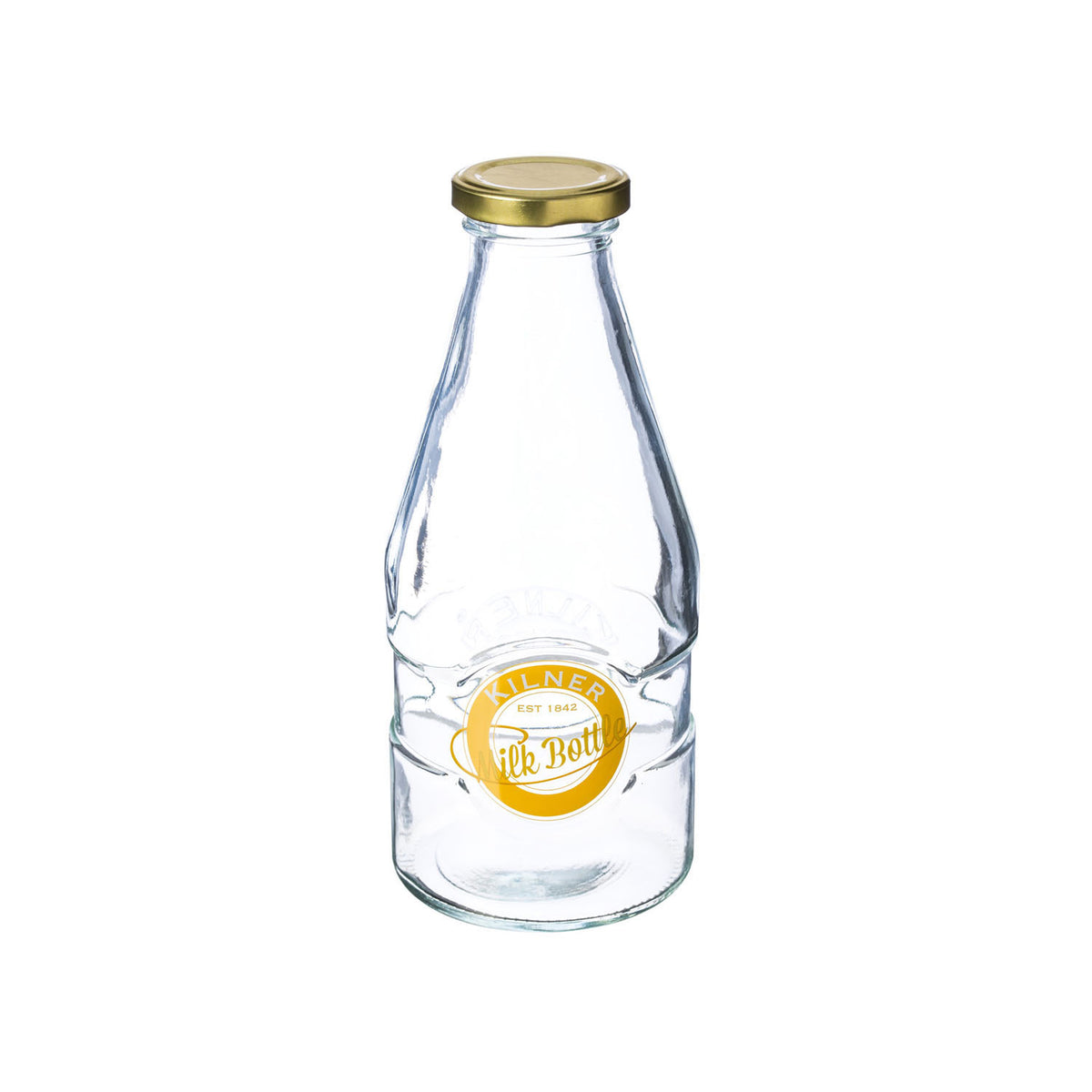 KILNER glass milk bottle with a clear, cylindrical design and screw-top lid, ideal for storing and serving milk.