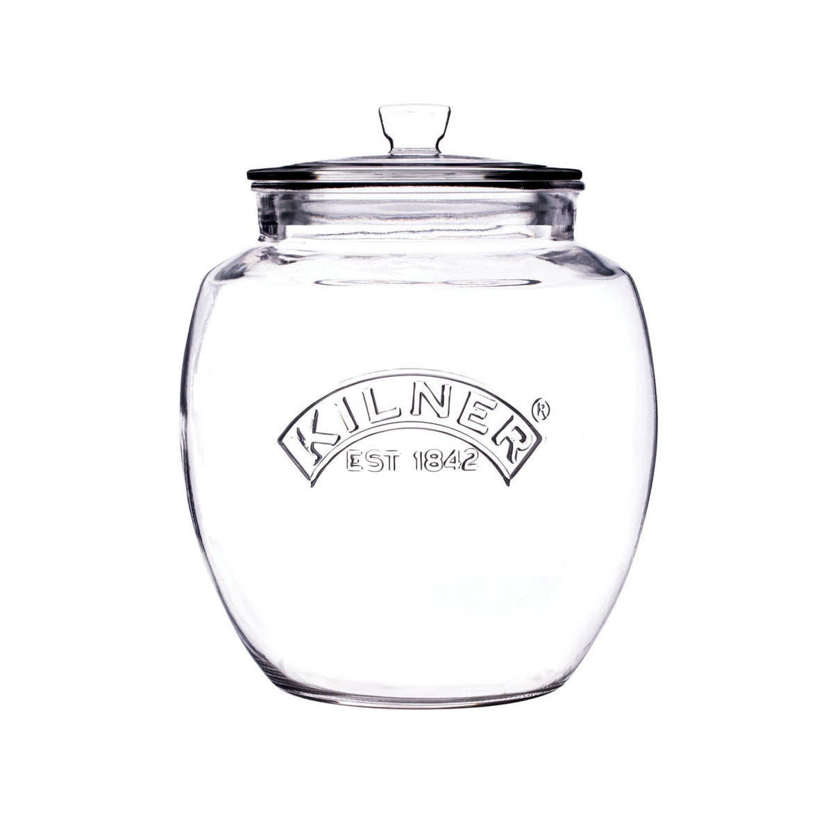 KILNER universal storage jar with glass lid, clear glass container for pantry organization and food storage.